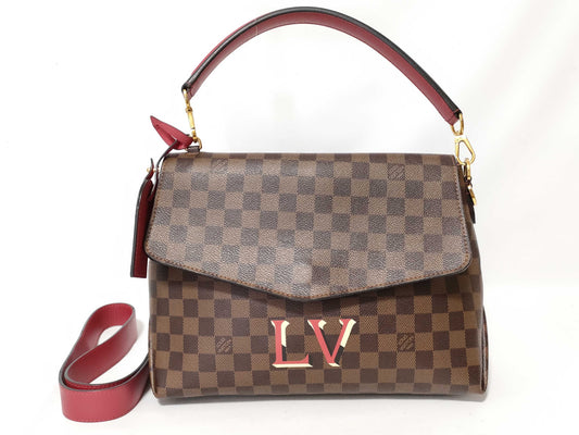 LOUIS VUITTON Damier LV Bobur Scarlet Handle Strap Name Tag Handbag