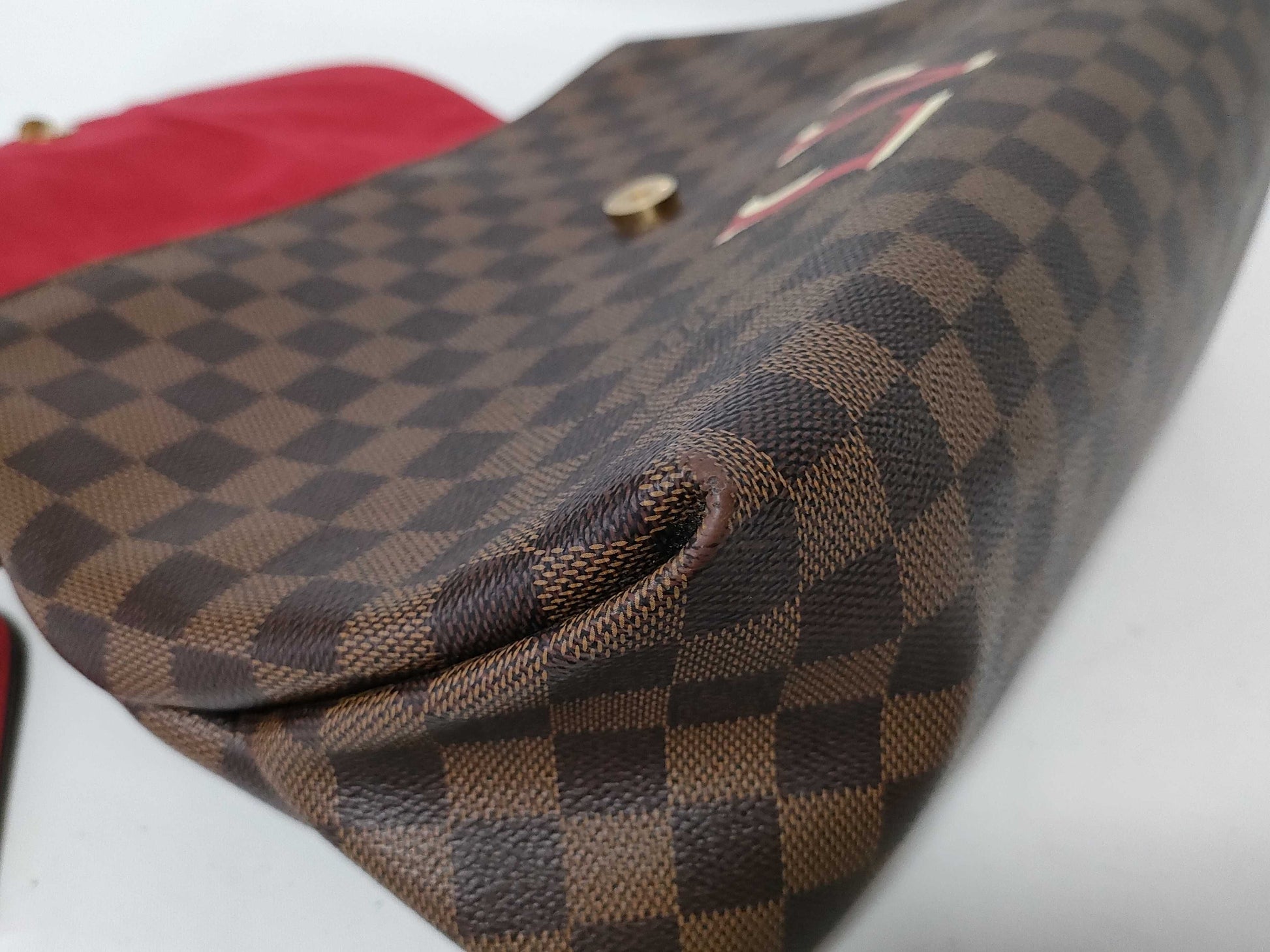 LOUIS VUITTON Damier LV Bobur Scarlet Handle Strap Name Tag Handbag