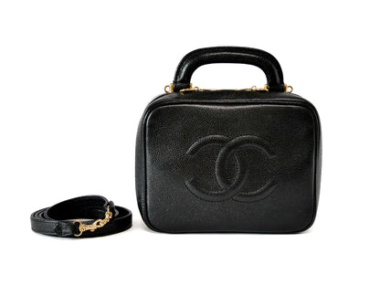 CHANEL Caviar Skin Vanity Coco Mark 2-Way Shoulder Bag Black Vanity Bag