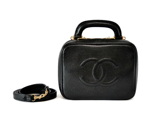 CHANEL Caviar Skin Vanity Coco Mark 2-Way Shoulder Bag Black Vanity Bag