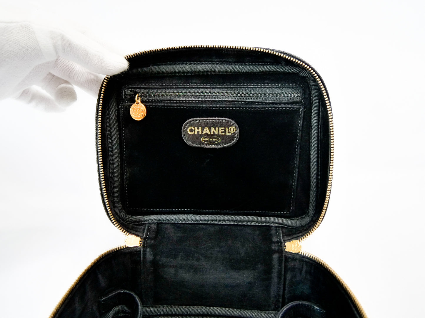 CHANEL Caviar Skin Vanity Coco Mark 2-Way Shoulder Bag Black Vanity Bag
