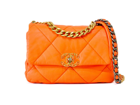 CHANEL Chanel 19 Chain Shoulder Bag Orange Serial Seal Coco Mark Shoulder Bag