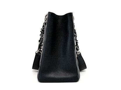 CHANEL GST Serial Silver Hardware Caviar Leather Chain Tote Bag