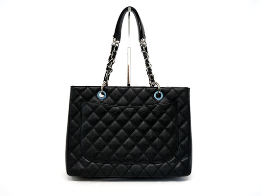 CHANEL GST Serial Silver Hardware Caviar Leather Chain Tote Bag