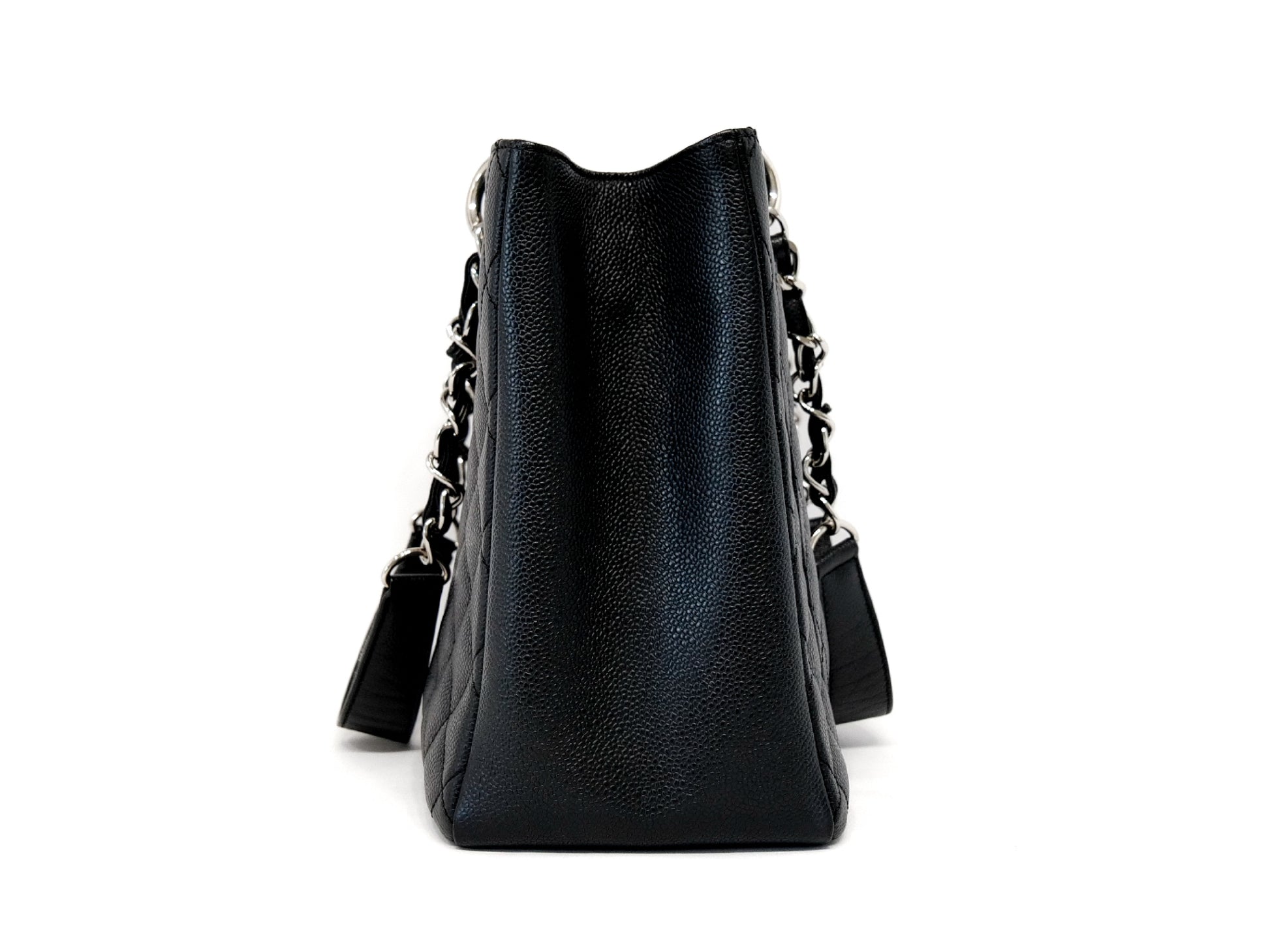 CHANEL GST Serial Silver Hardware Caviar Leather Chain Tote Bag