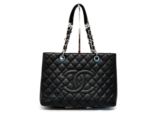 CHANEL GST Serial Silver Hardware Caviar Leather Chain Tote Bag