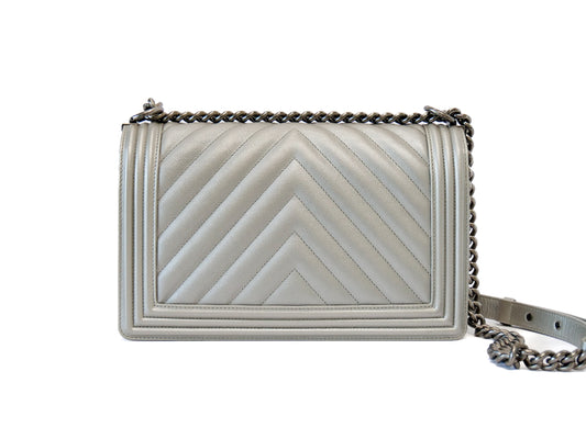 CHANEL Boy Chanel 25 Caviar Leather 22 Series V-Stitch Chevron Shoulder Bag