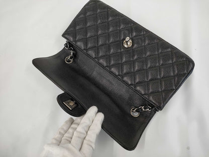 CHANEL CHANEL Double Fumatelasse Caviar Leather Chain Shoulder Bag