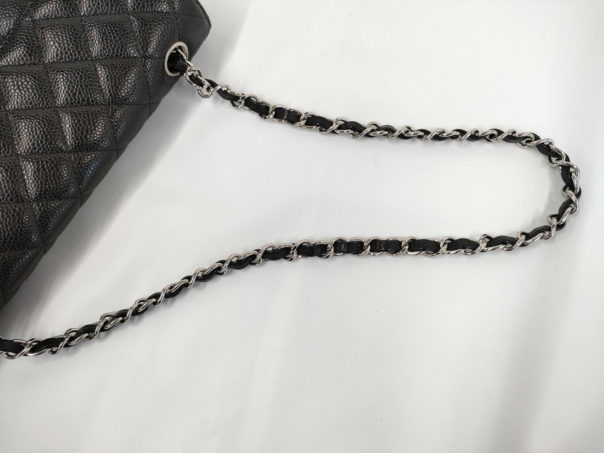 CHANEL CHANEL Double Fumatelasse Caviar Leather Chain Shoulder Bag