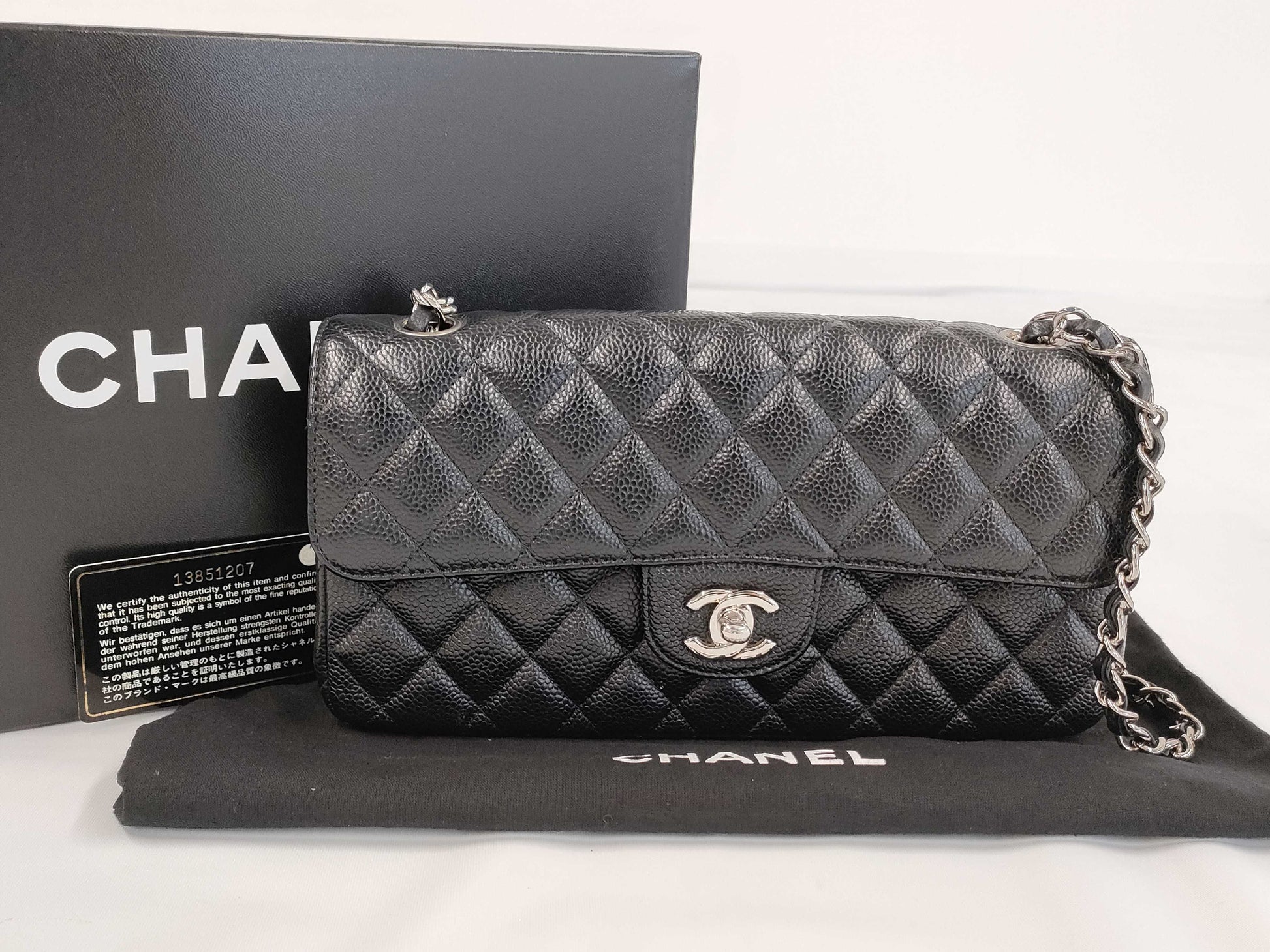 CHANEL CHANEL Double Fumatelasse Caviar Leather Chain Shoulder Bag
