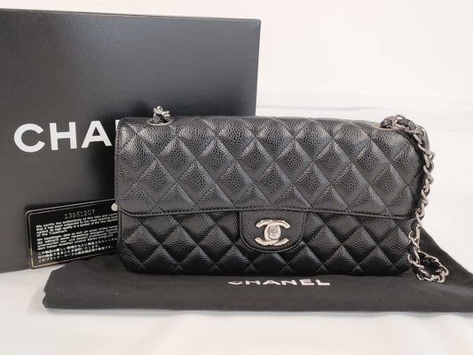 CHANEL CHANEL Double Fumatelasse Caviar Leather Chain Shoulder Bag