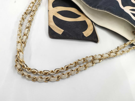 CHANEL CHANEL Chain Navy Canvas Tote Bag with Pouch and Sticker
