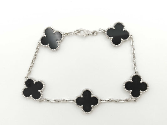 Van Cleef & Arpels Vintage Alhambra 5-Piece Onyx Bracelet in White Gold and AU750, 11.1g