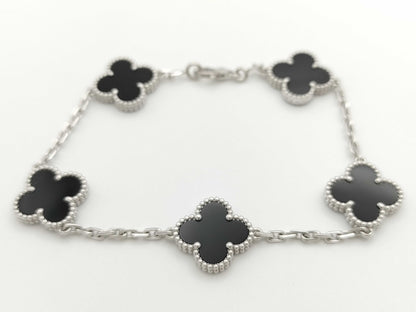 Van Cleef & Arpels Vintage Alhambra 5-Piece Onyx Bracelet in White Gold and AU750, 11.1g