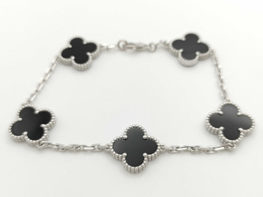 Van Cleef & Arpels Vintage Alhambra 5-Piece Onyx Bracelet in White Gold and AU750, 11.1g