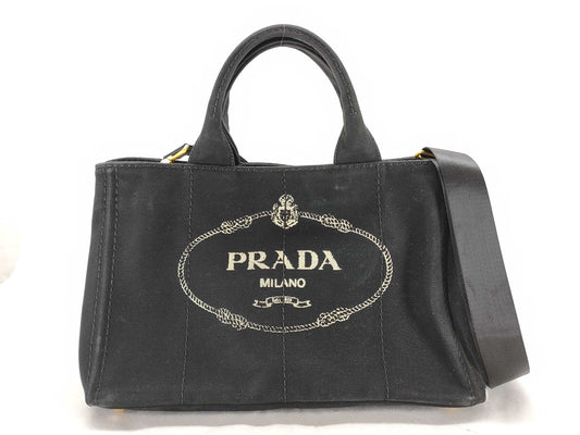 PRADA PRADA Canapa 2-way shoulder bag, black tote bag