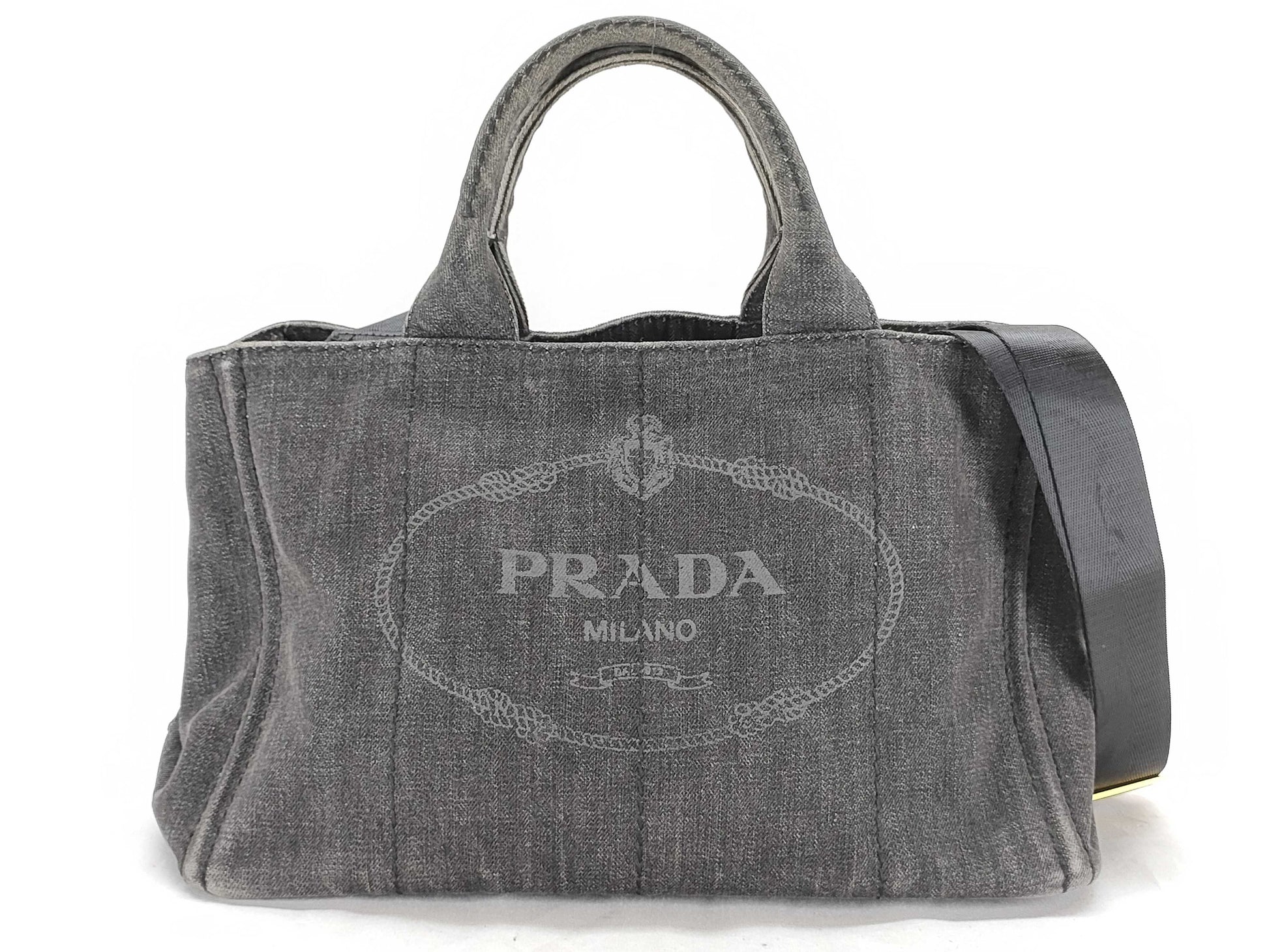 PRADA PRADA Canapa 2-way shoulder bag, gray tote bag