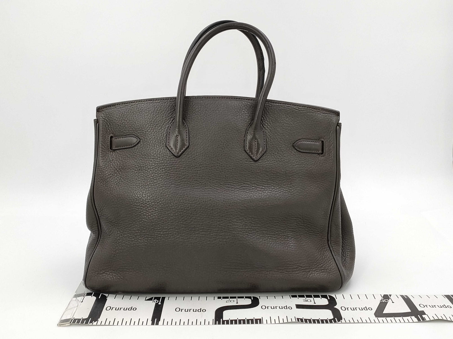 HERMES Birkin 35 Taurillon Clemence Leather Handbag with □I Stamp and Silver Hardware, Brown Tote Bag