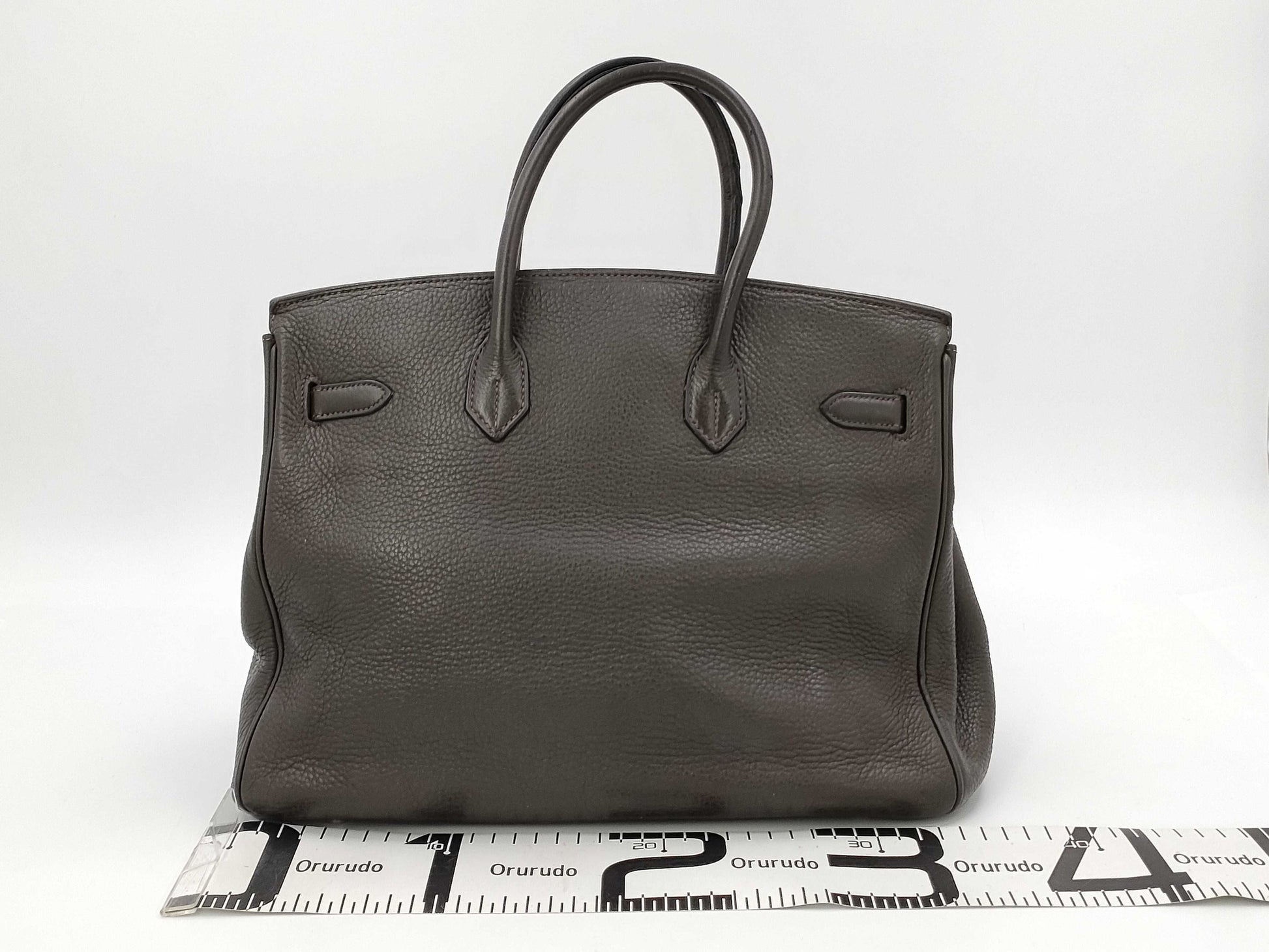 HERMES Birkin 35 Taurillon Clemence Leather Handbag with □I Stamp and Silver Hardware, Brown Tote Bag