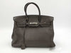 HERMES Birkin 35 Taurillon Clemence Leather Handbag with □I Stamp and Silver Hardware, Brown Tote Bag