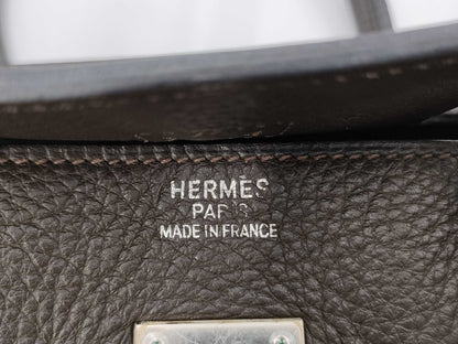 HERMES Birkin 35 Taurillon Clemence Leather Handbag with □I Stamp and Silver Hardware, Brown Tote Bag