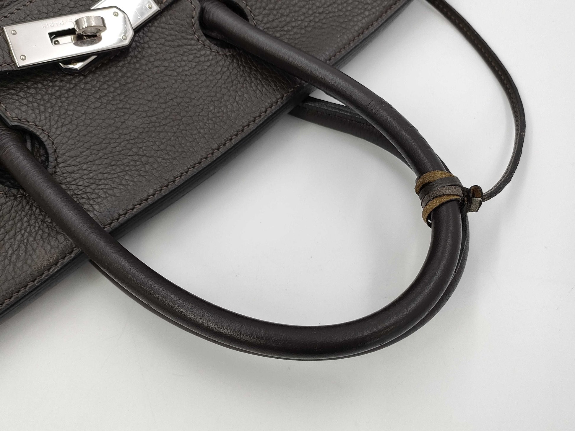 HERMES Birkin 35 Taurillon Clemence Leather Handbag with □I Stamp and Silver Hardware, Brown Tote Bag