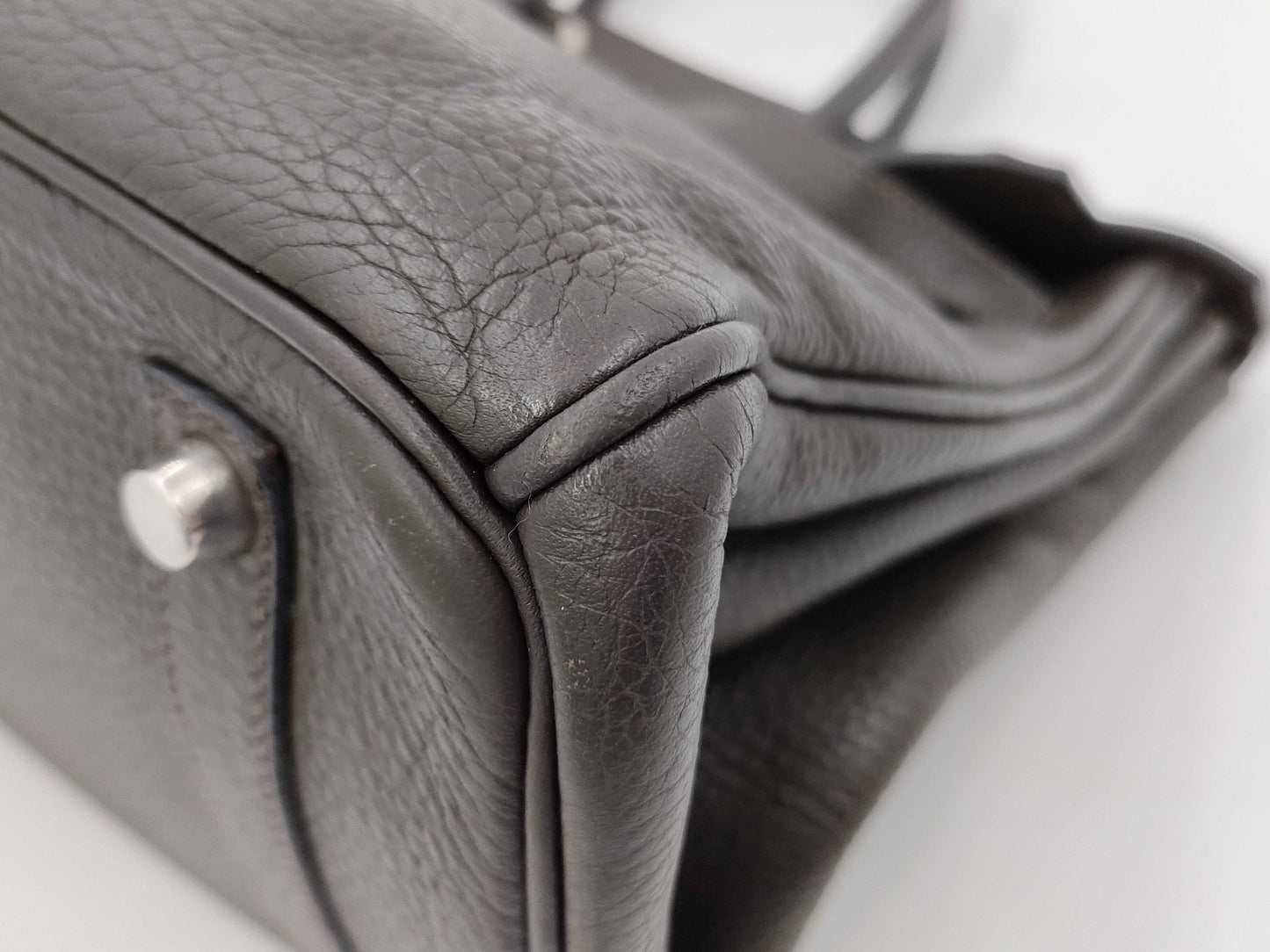 HERMES Birkin 35 Taurillon Clemence Leather Handbag with □I Stamp and Silver Hardware, Brown Tote Bag