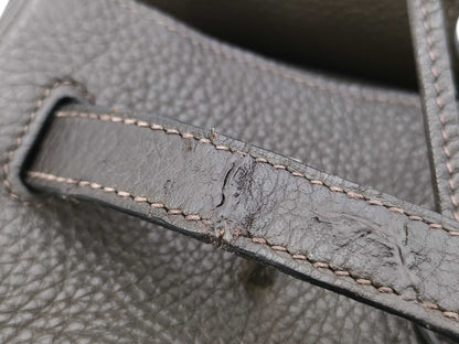HERMES Birkin 35 Taurillon Clemence Leather Handbag with □I Stamp and Silver Hardware, Brown Tote Bag