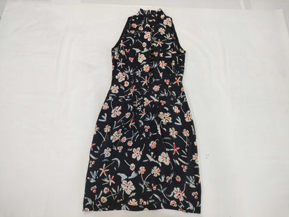 CHANEL CHANEL Floral Print Sleeveless Dress Silk Coco Mark Black Size 34 Dress