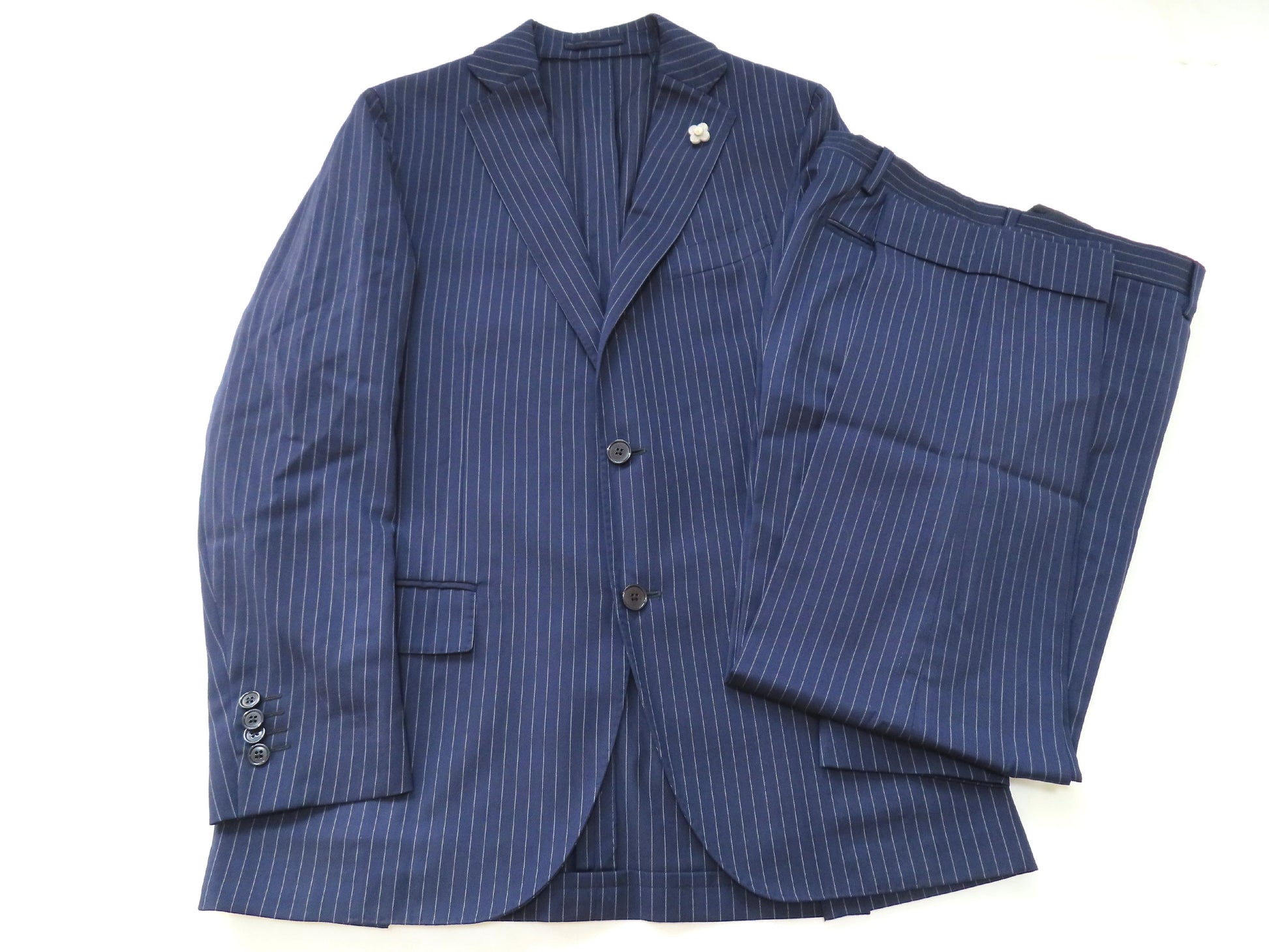 LARDINI Suit Set, Navy Blue, Striped, Size L, Other Apparel