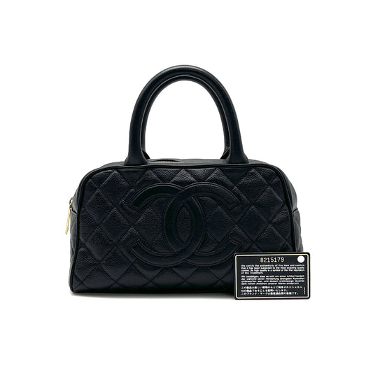 CHANEL CHANEL Matelasse Deka Coco Mark Caviar Skin Hand Mini Boston Bag Handbag
