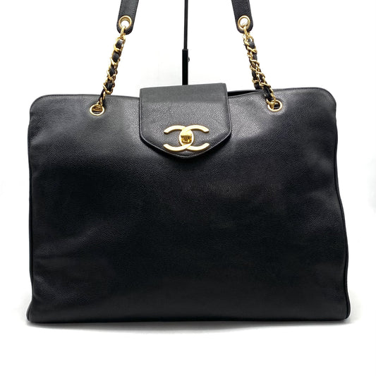 CHANEL CHANEL Supermodel Large Coco Mark Turnlock Caviar Leather Chain Shoulder Tote Bag