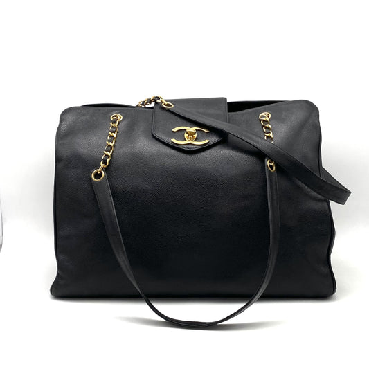 CHANEL CHANEL Supermodel Large Coco Mark Turnlock Caviar Leather Chain Shoulder Tote Bag