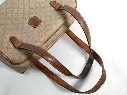 CELINE Mini Boston Bag, Macadam Pattern PVC Leather, Vintage Beige Handbag