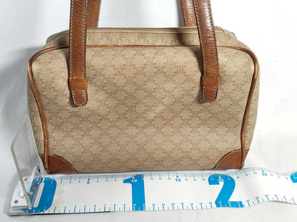 CELINE Mini Boston Bag, Macadam Pattern PVC Leather, Vintage Beige Handbag
