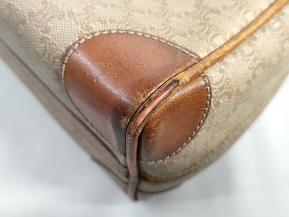 CELINE Mini Boston Bag, Macadam Pattern PVC Leather, Vintage Beige Handbag