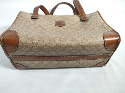 CELINE Mini Boston Bag, Macadam Pattern PVC Leather, Vintage Beige Handbag