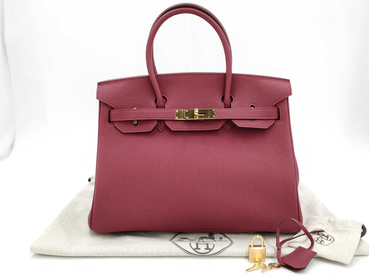 HERMES Togo Birkin 30 Rouge H W Stamp Handbag