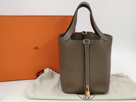 HERMES Picotin MM Etoupe Gold Hardware C Stamp Taurillon Handbag