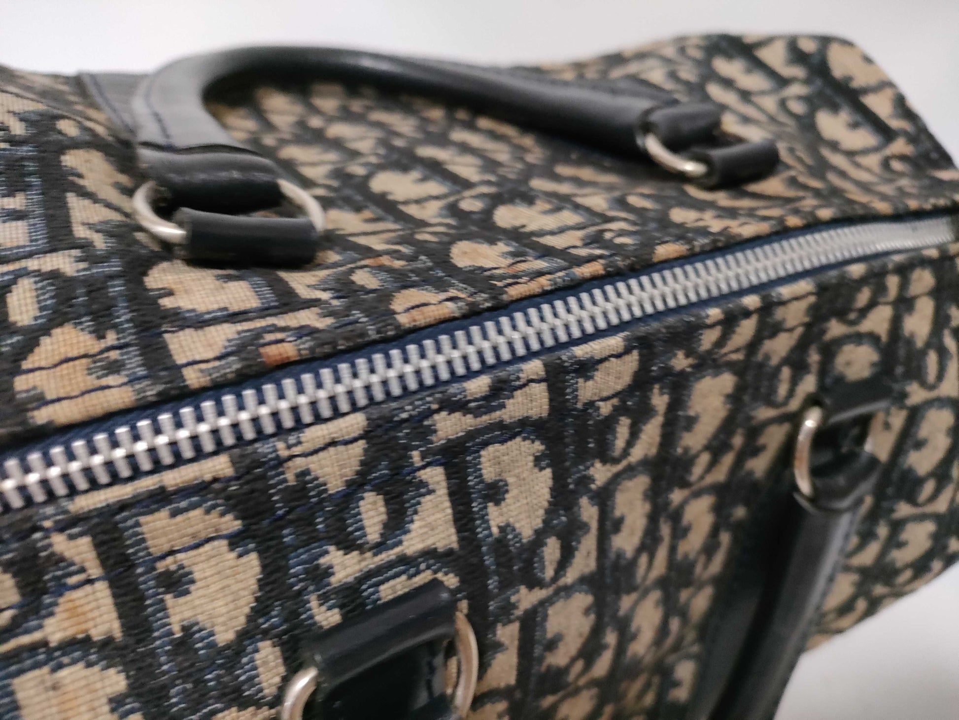 Dior Trotter Mini Boston Bag, Trotter Pattern, Navy Blue Canvas Boston Bag