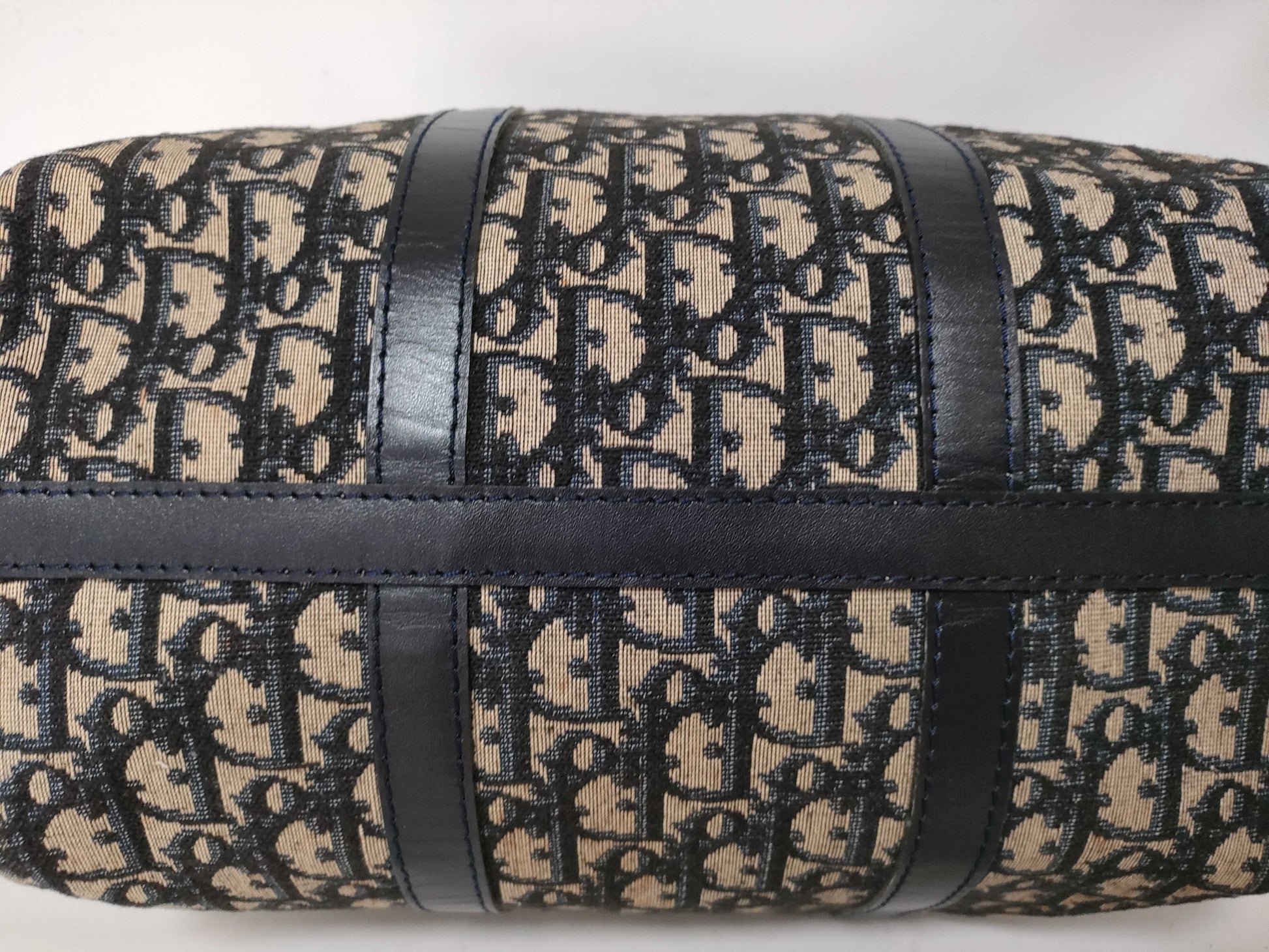 Dior Trotter Mini Boston Bag, Trotter Pattern, Navy Blue Canvas Boston Bag