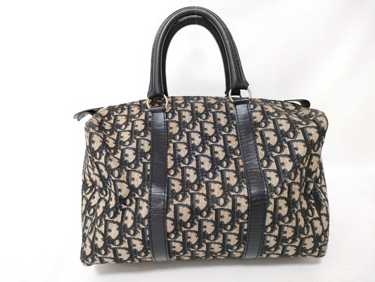 Dior Trotter Mini Boston Bag, Trotter Pattern, Navy Blue Canvas Boston Bag