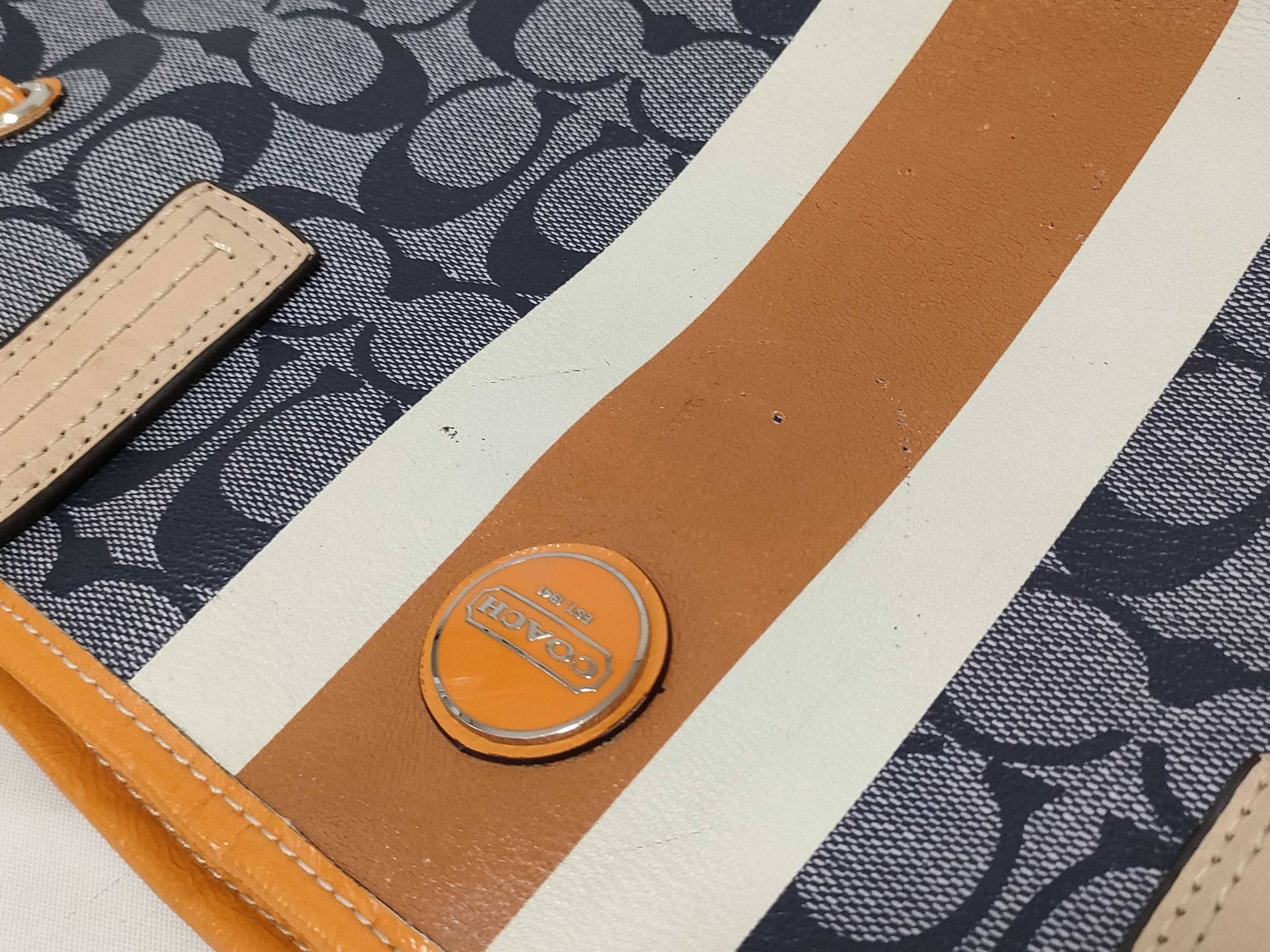 COACH Signature Coach Tote Bag Heritage Stripe Signature Tote Bag