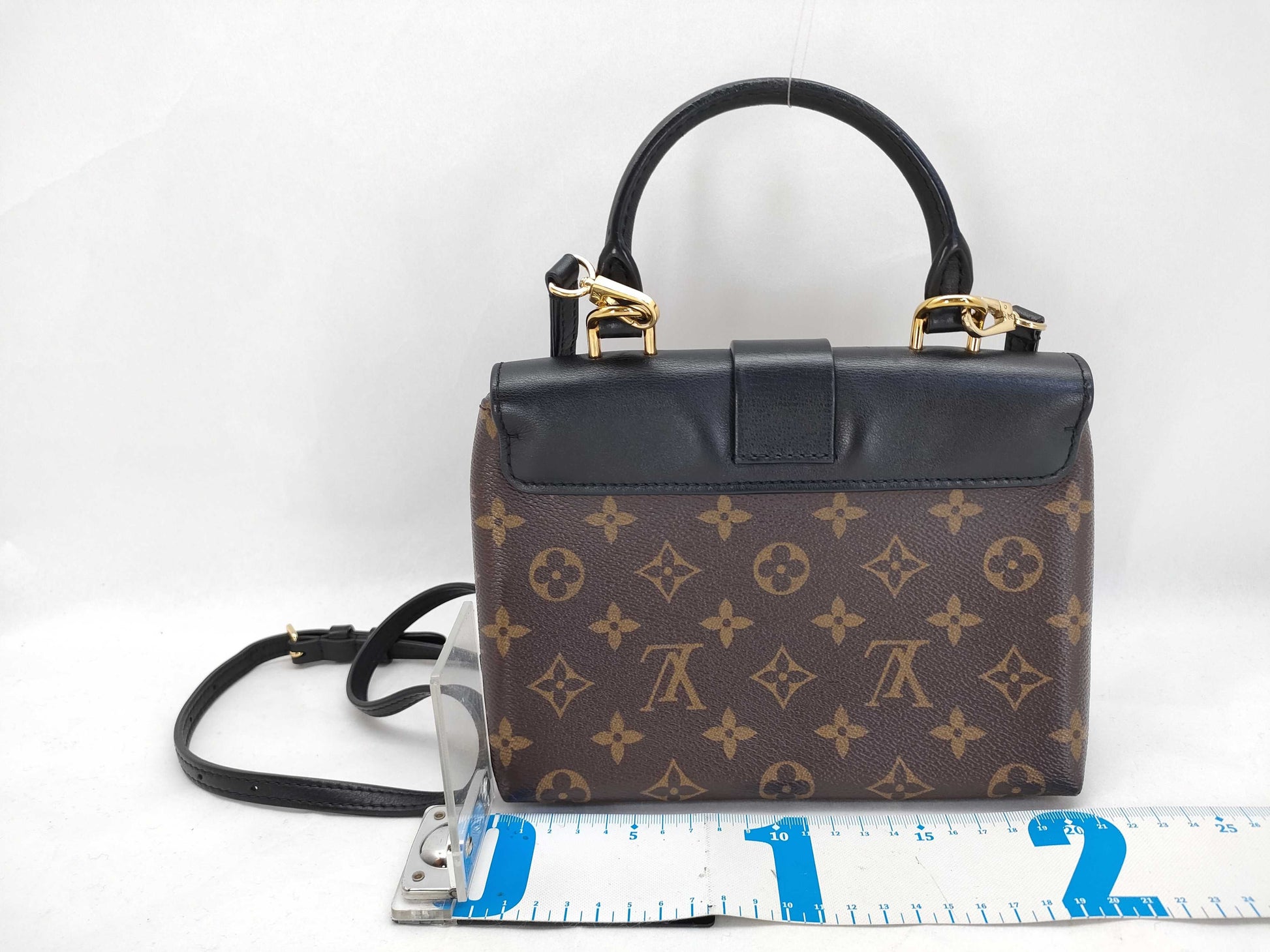 LOUIS VUITTON RFID Verified, Serial Number Unverifiable, Monogram Louis Vuitton Rocky BB M44141 Black x Brown RFID Enabled Handbag
