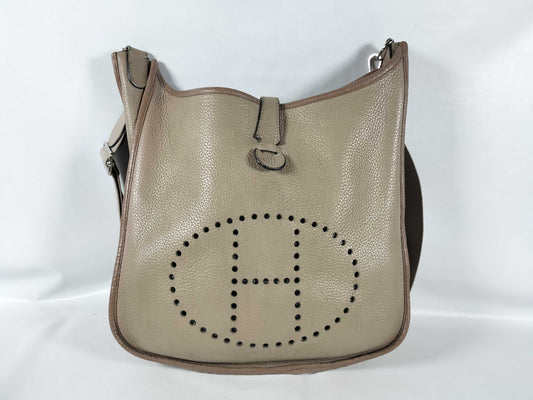 HERMES Evelyne 3 33 GM Taurillon Clemence Etoupe Shoulder Bag with Silver Hardware, 2010