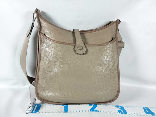 HERMES Evelyne 3 33 GM Taurillon Clemence Etoupe Shoulder Bag with Silver Hardware, 2010
