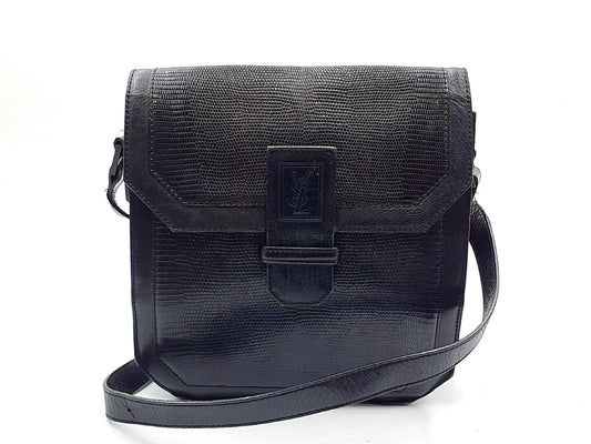 Yves Saint Laurent YSL logo lizard leather shoulder bag