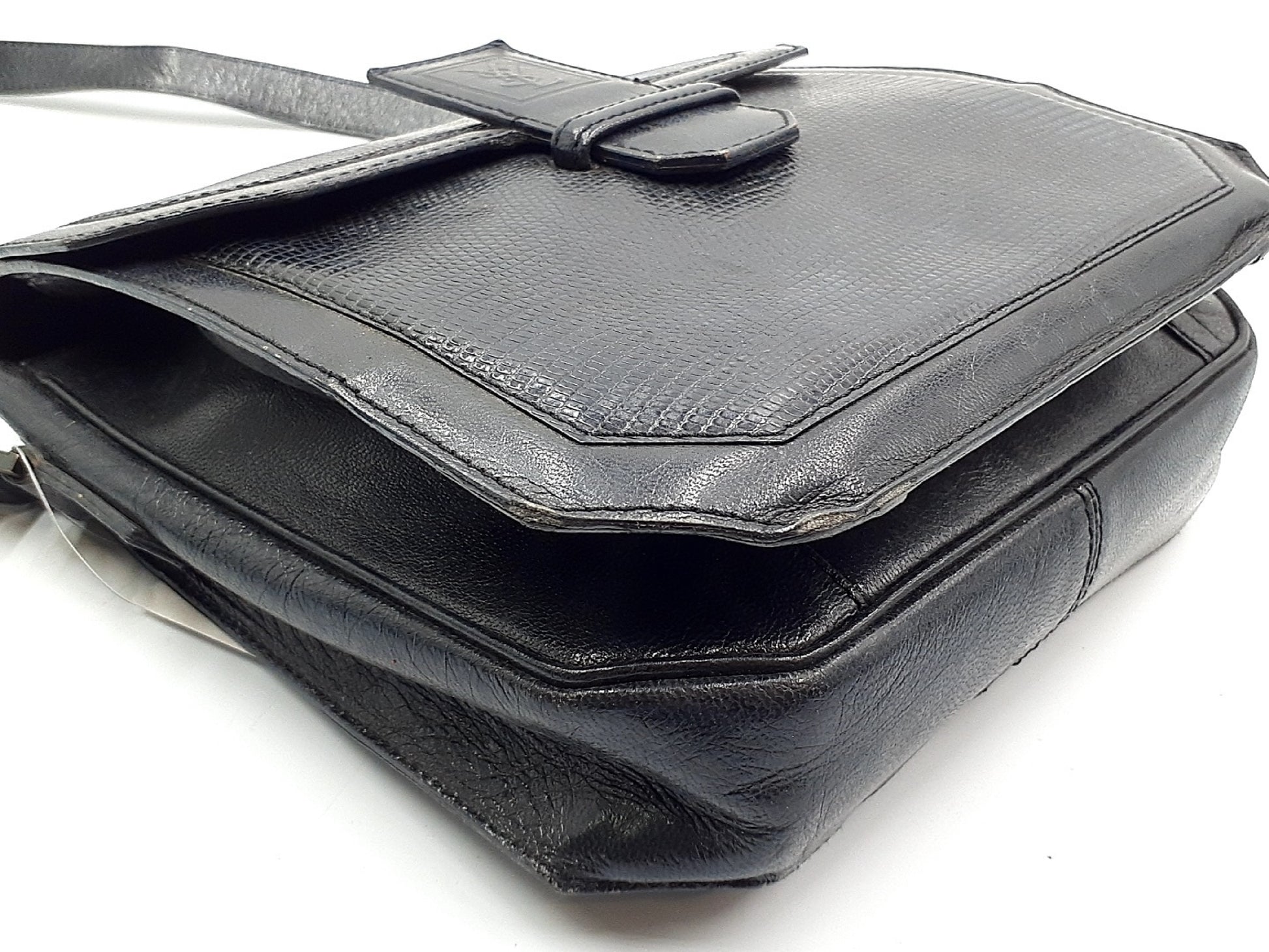 Yves Saint Laurent YSL logo lizard leather shoulder bag