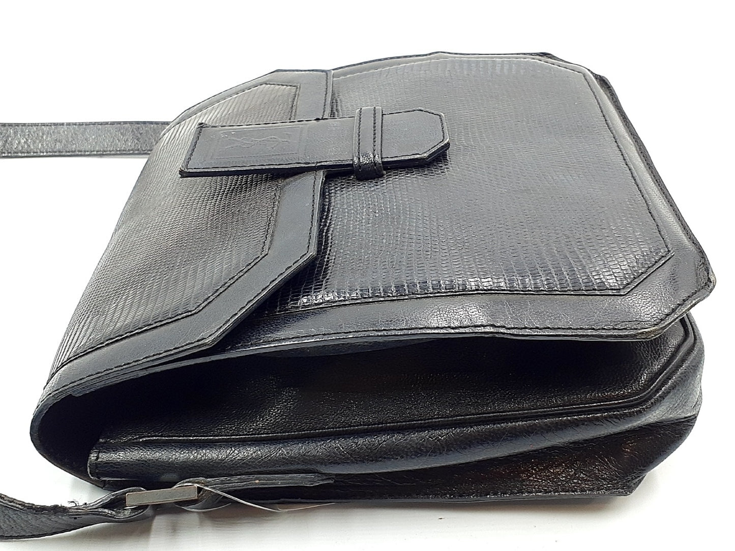 Yves Saint Laurent YSL logo lizard leather shoulder bag