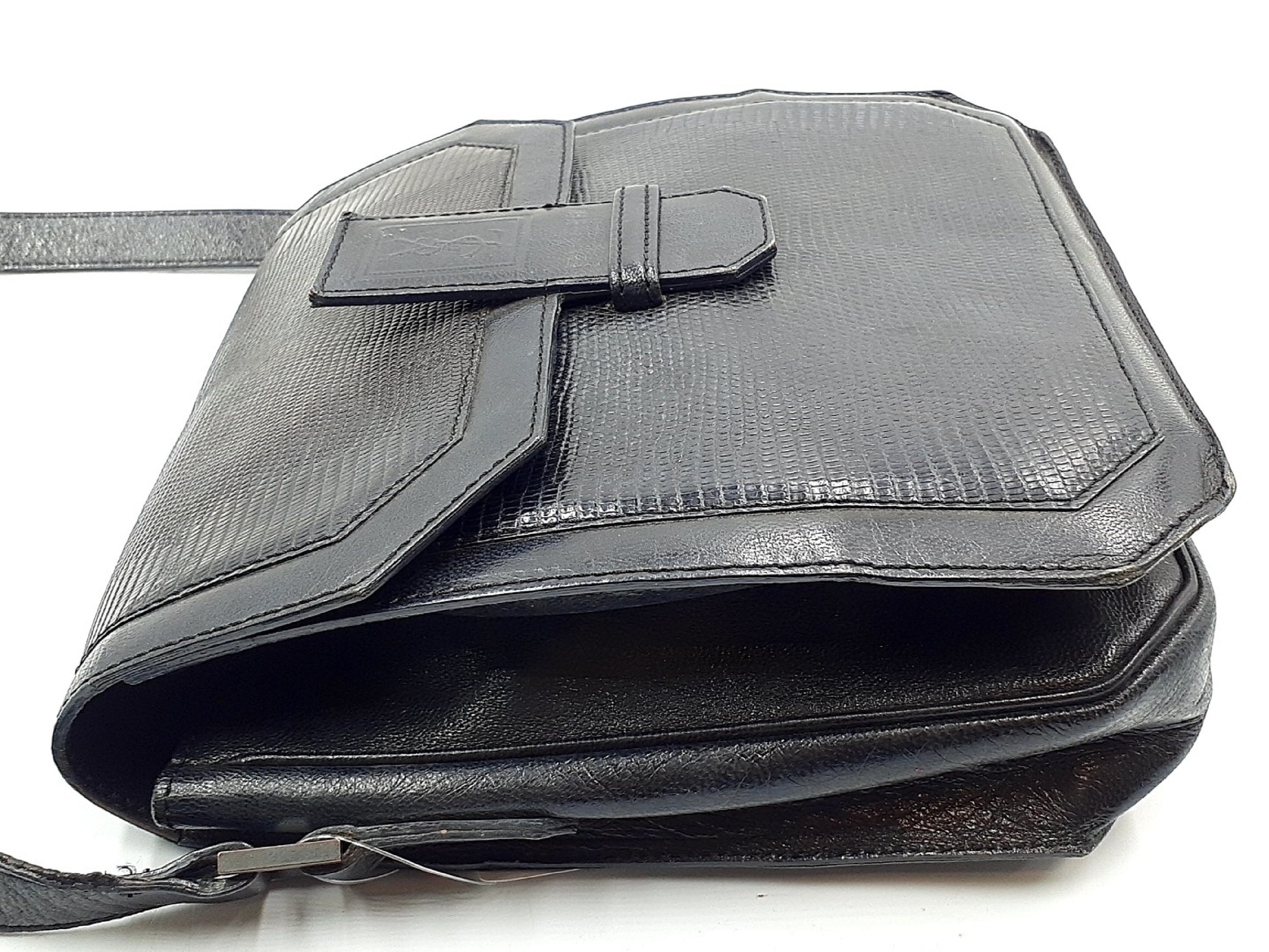 Yves Saint Laurent YSL logo lizard leather shoulder bag